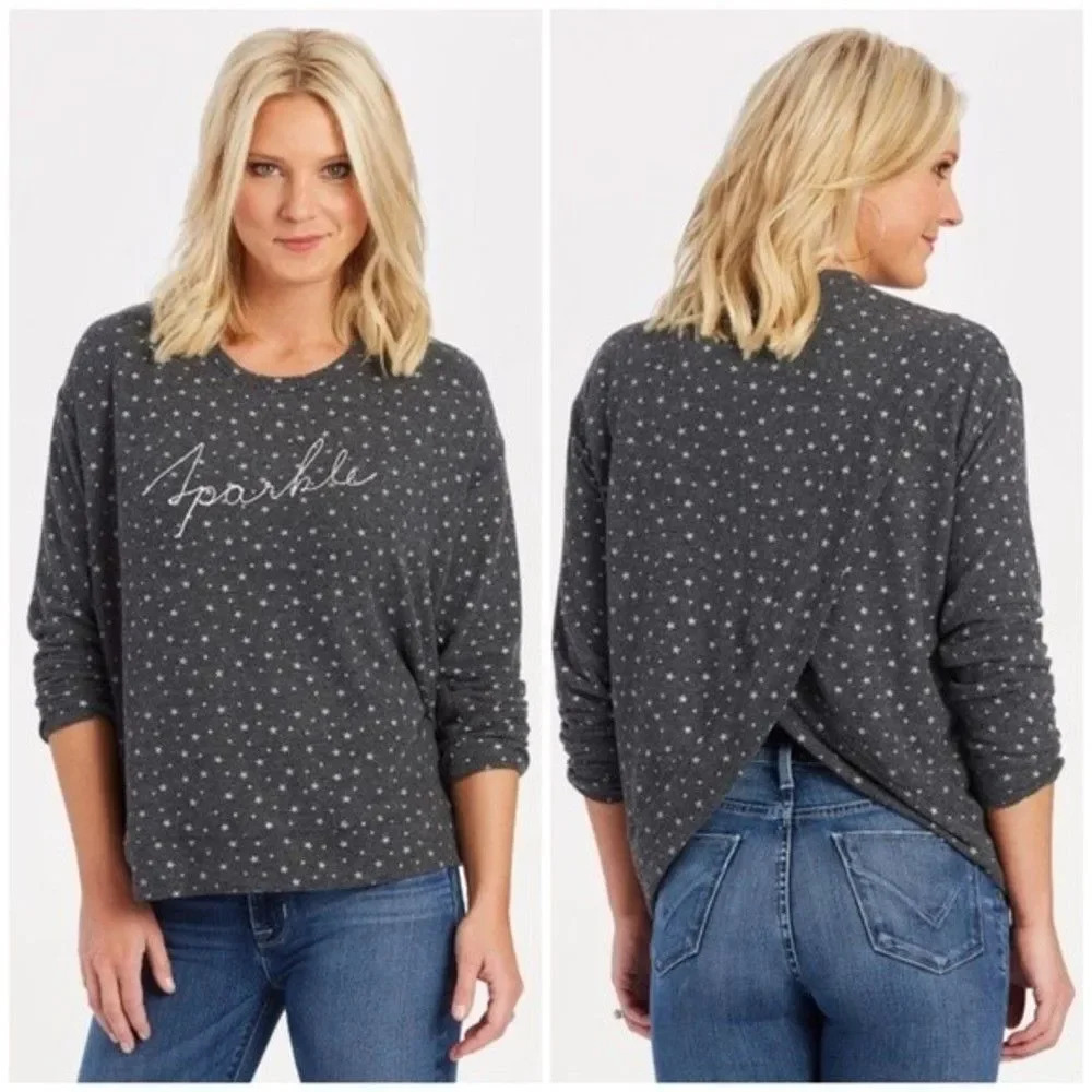 Sundry NWT Gray Sparkle Pullover Sweater Size 1 (Small) Draped Back Detail New